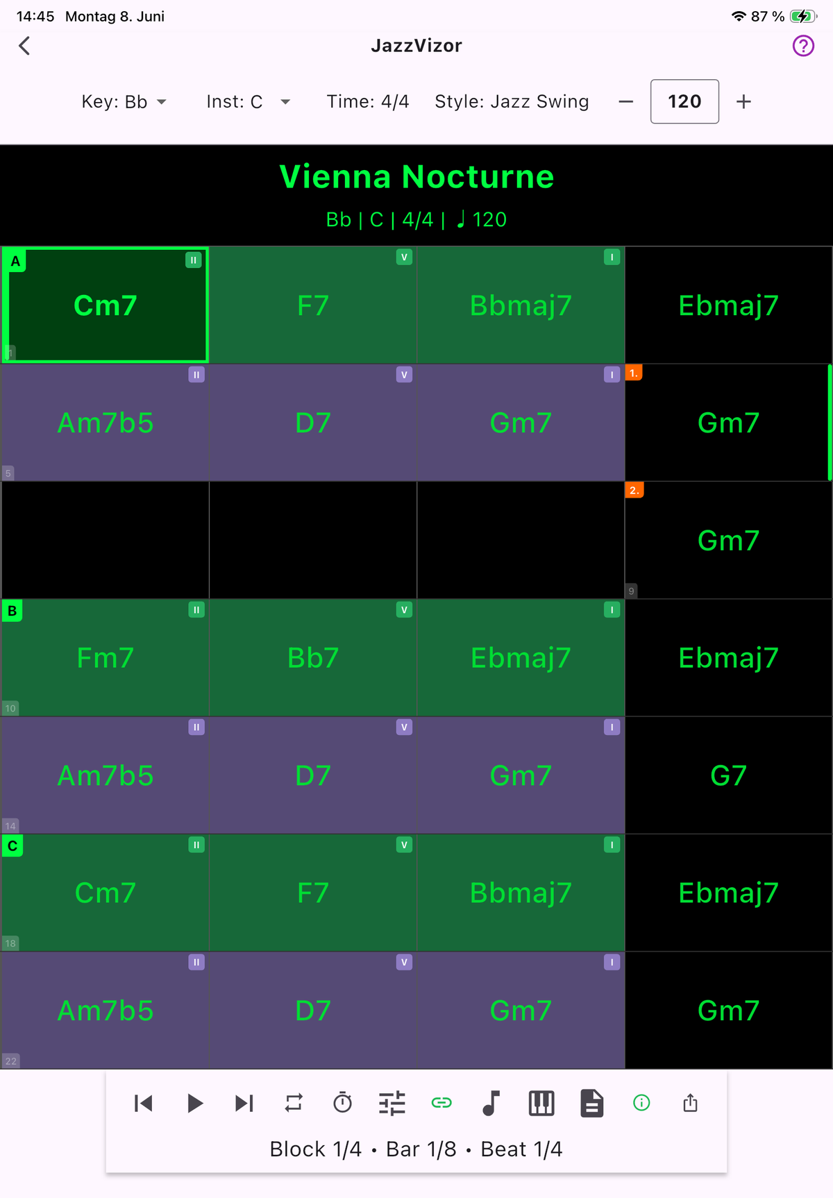 Vienna Nocturne — harmonic analysis with II-V-I detection